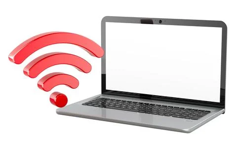 Laptop computer with white screen and Wi-Fi symbol, 3D rendering Stock-Illustration