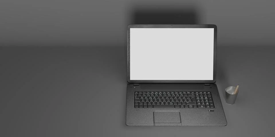 Laptop computer with white screen and keyboard 3D illustration Illustrazione stock