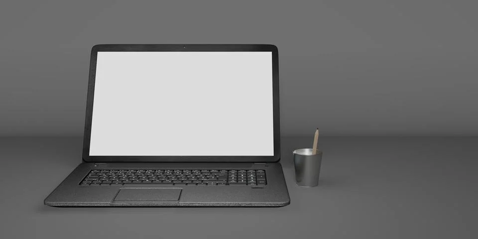 Laptop computer with white screen and keyboard 3D illustration Illustrazione stock