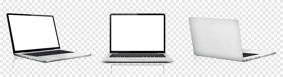 Laptop computer with white screen, front and rear view isolated on transpar.. Stock Illustration