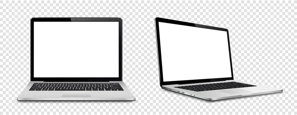 Laptop computer with white screen on transparent background Stock Illustration