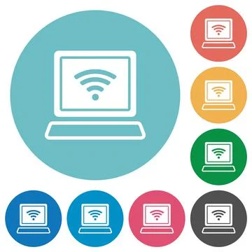 Laptop computer with wireless symbol alternate flat round icons Illustrazione stock