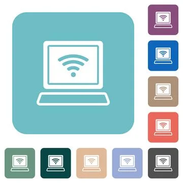 Laptop computer with wireless symbol alternate rounded square flat icons Stock Illustration