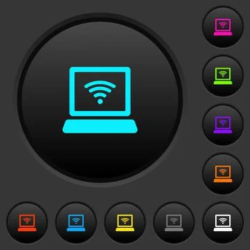Laptop computer with wireless symbol dark push buttons with color icons Stock Illustration
