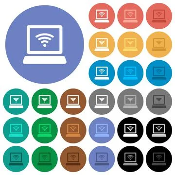 Laptop computer with wireless symbol round flat multi colored icons イラスト素材
