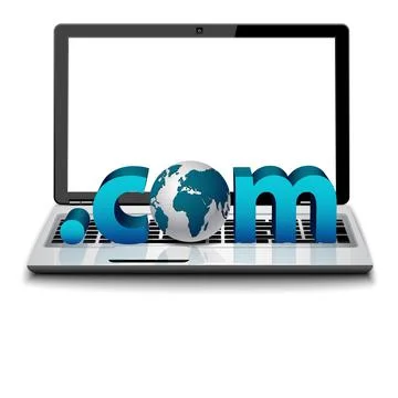 Laptop Computer with word com on White Stock Illustration