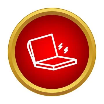 Laptop computer working icon symbol on red circle Stock Illustration