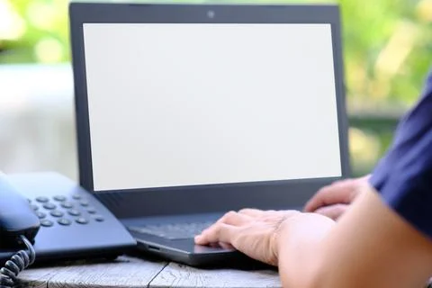 Laptop computer working space with office equipment Stock Photos