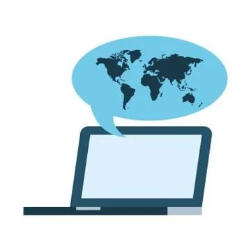 Laptop computer world talk bubble Stock Illustration