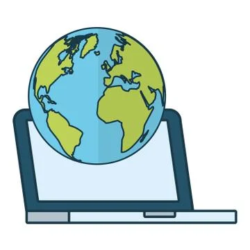 Laptop computer world on white background Illustrazione stock