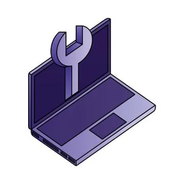 Laptop computer wrench support digital technology Stock Illustration