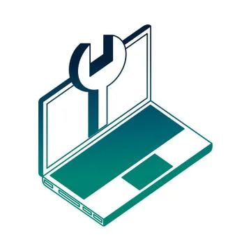 Laptop computer wrench support digital technology Stock Illustration