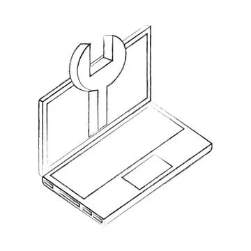 Laptop computer wrench support digital technology Stock Illustration