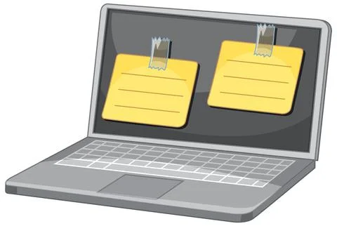 Laptop Computer with Yellow Sticky Notes Taped to the Screen Illustrazione stock