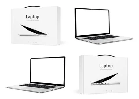 Laptop computers with cardboard boxes isolated on white background Stock Illustration