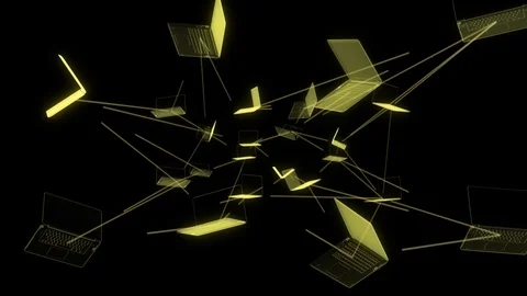 Laptop computers connected through a digital network web Stock Footage 120001461