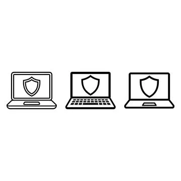 Laptop computers with shield icons on screens Stock Illustration