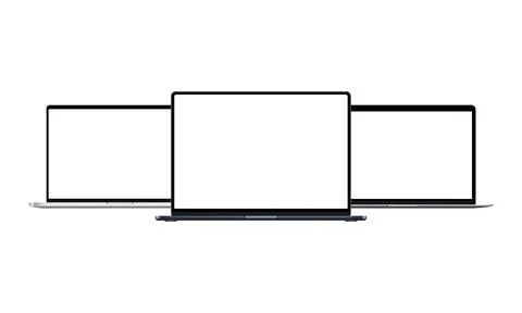 Laptop Computers, Silver, Grey, Dark-Blue Mockups With Blank Screens Stock Illustration