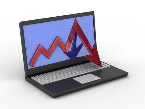 Laptop. concept of financial falling. 3D image. Stock-Illustration