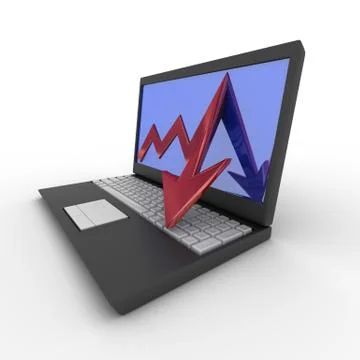 Laptop. concept of financial falling. 3D image. Stock-Illustration