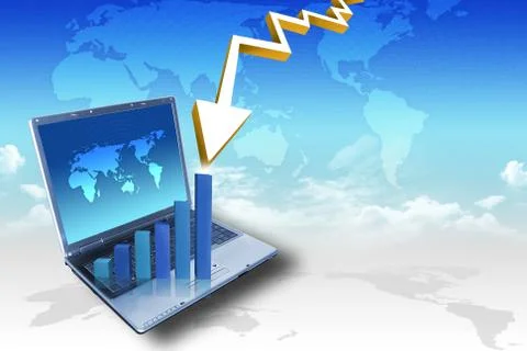 Laptop. concept of financial falling Stock Photos