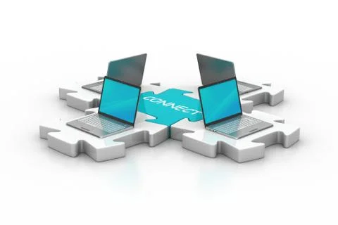 Laptop connect in puzzles Free Stock Illustration