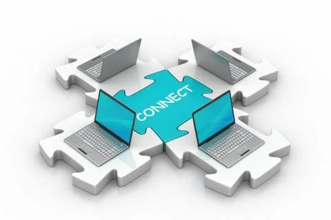 Laptop connect in puzzles Free Stock Illustration