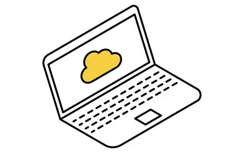 Laptop connected to cloud isometric line icon with cloud and portable compute Illustrazione stock