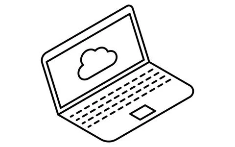 Laptop connected to cloud isometric line icon with cloud and portable compu.. Stock Illustration