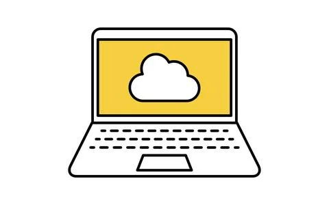 Laptop connected to cloud line icon with cloud and portable computer Stock Illustration
