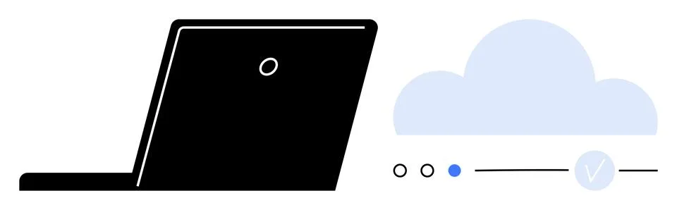 Laptop Connected to Cloud Symbolizing Data Synchronization and Cloud Computin Illustrazione stock