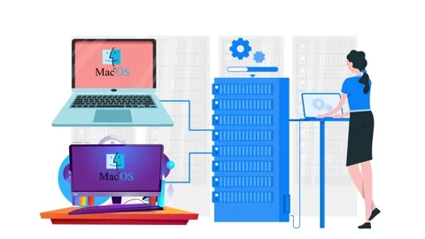 Laptop connected to the server Stock Footage 267184537