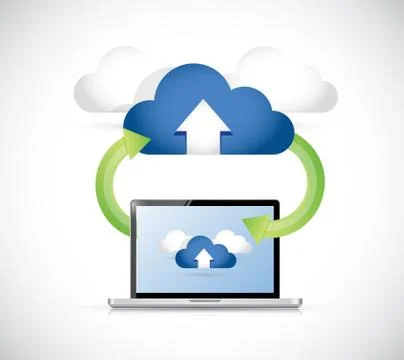 Laptop connected to a set of clouds. arrows Stock Illustration