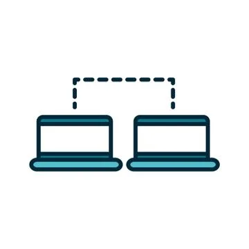 Laptop connection data internet of things line and fill icon Stock Illustration