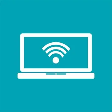 Laptop connects to wireless network. Wireless technology. Stock Illustration