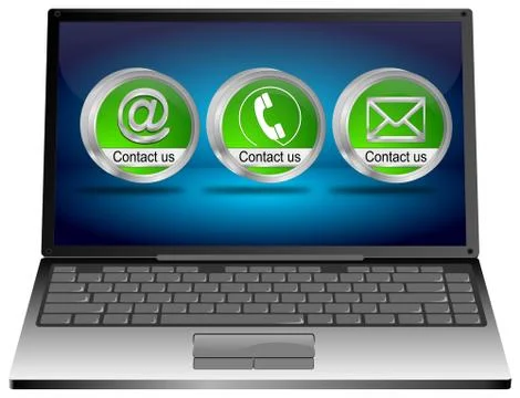 Laptop with contact us button - 3D illustration Stock Illustration
