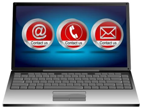 Laptop with contact us button - 3D illustration Stock Illustration