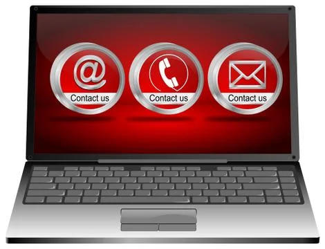 Laptop with contact us button - 3D illustration Illustrazione stock
