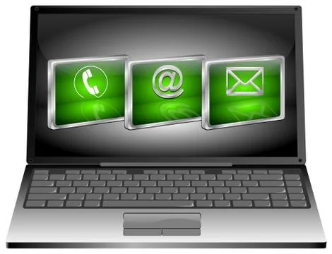 Laptop with contact us button Illustrazione stock