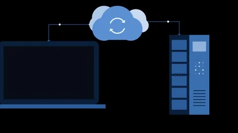 Laptop with content uploading files in cloud storage with remote servers Видео 344095980