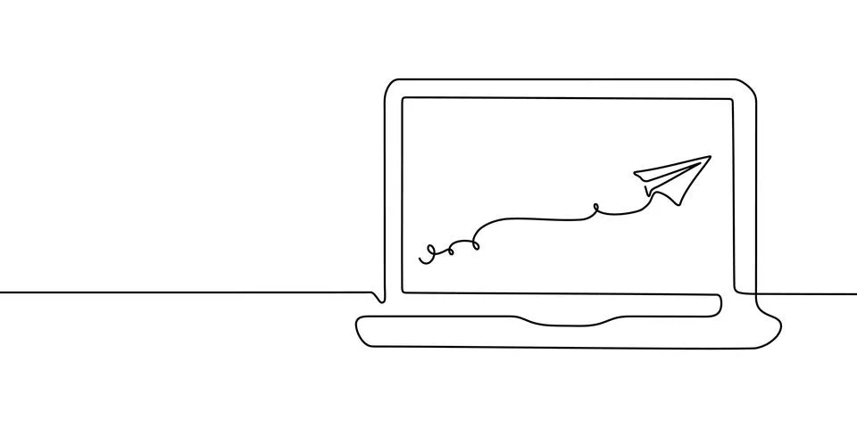 Laptop continuous line illustration computer screen office work art pc outline Illustrazione stock