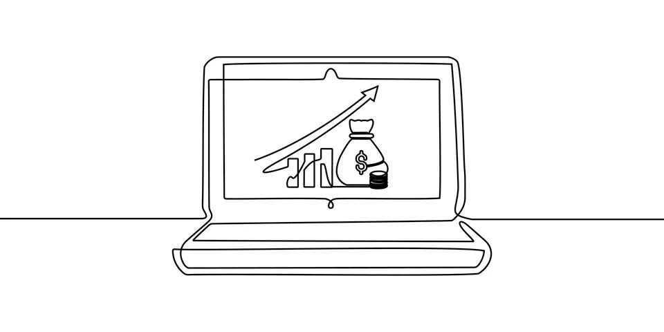 Laptop continuous line pc computer screen office work art outline illustration Stock Illustration