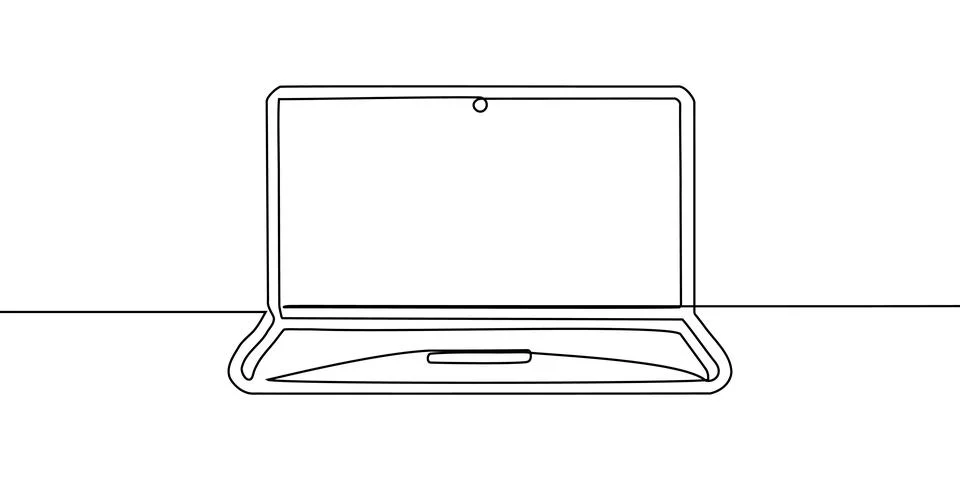 Laptop continuous line work computer screen office art pc outline illustration Stock Illustration