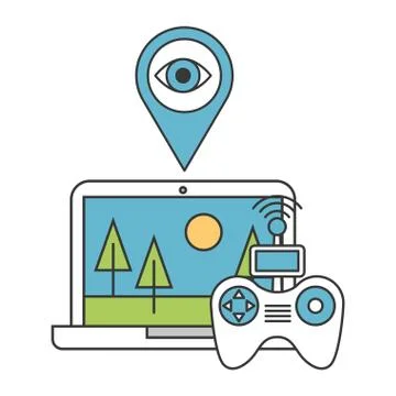 Laptop controller surveillance drone technology Stock Illustration