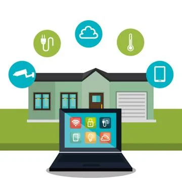 Laptop controlling smarthome technology Stockillustratie