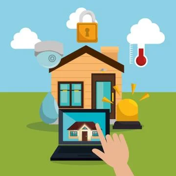 Laptop controlling smarthome technology Stock Illustration