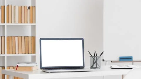 Laptop with copy space desktop library Stock Photos