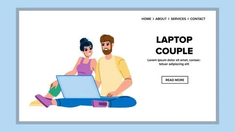 Laptop couple vector Stock Illustration