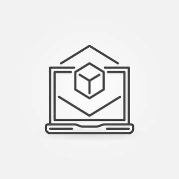 Laptop with cube linear icon. Vector AR concept sign Stock Illustration