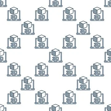 Laptop with Cube vector 3D Printing Technology thin line seamless pattern Stock Illustration